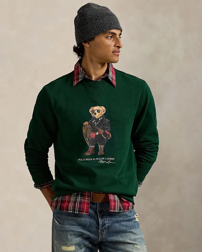 Felpa Girocollo con Polo Bear Verde