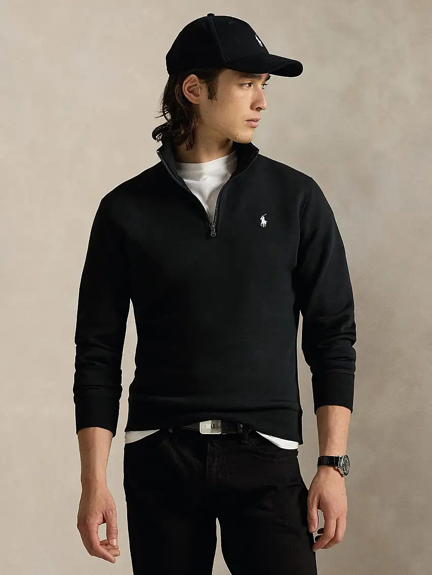 Felpa in Maglia Doppia con Mezza Zip Nero