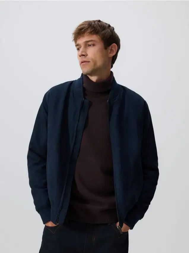 Giacca bomber in finto camoscio Colore blu scuro