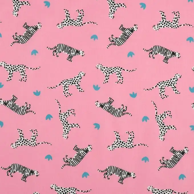 Tessuto popeline tigri rosa