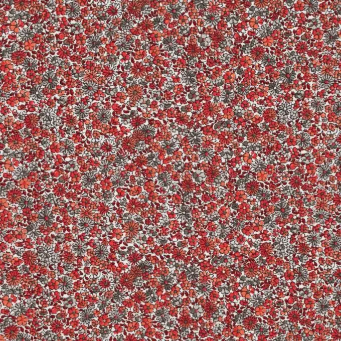 Tessuto viscosa fiori kaki e rossi