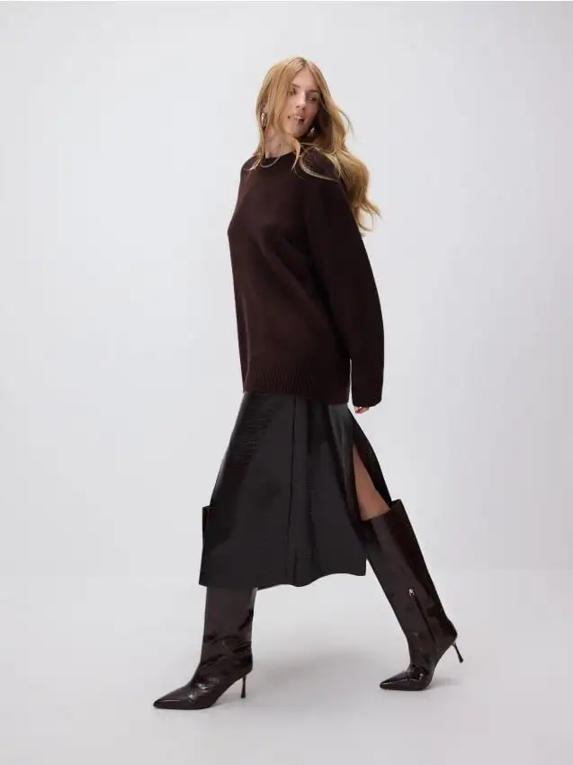 Gonna con stampa animalier Colore marrone scuro