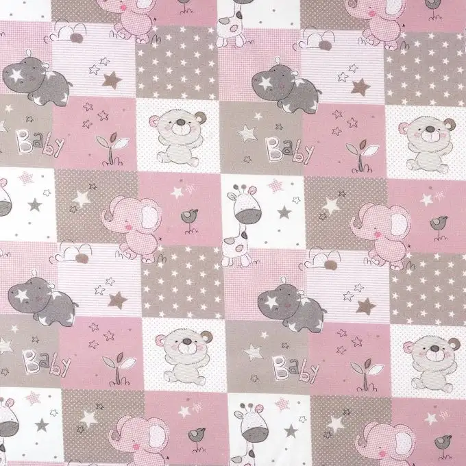 Tessuto cotone rosa patchwork animali