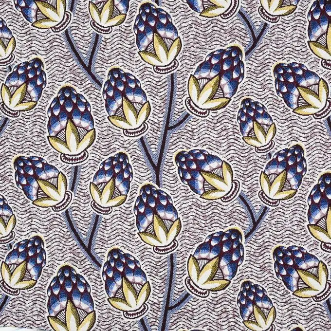 Tessuto jacquard frutta viola e blu