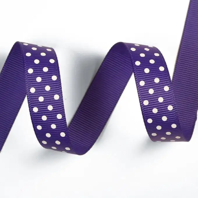 Nastro gros grain viola con pois bianchi