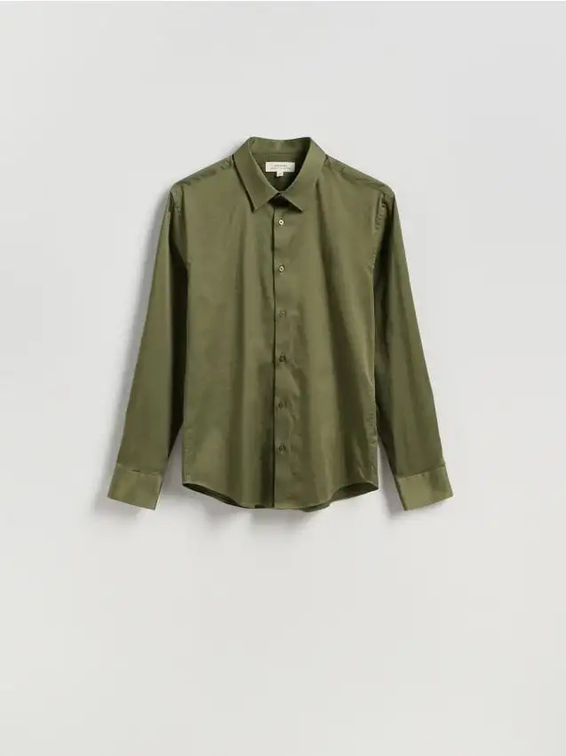 Camicia slim fit in misto cotone Colore verde oliva