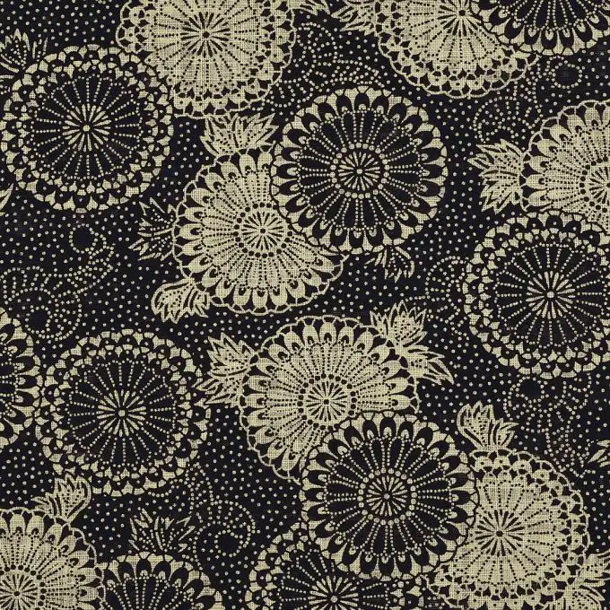 Tessuto voile di cotone rosace beige sfondo blu navy