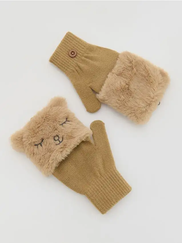 Guanti con pelliccia e orecchie Colore marrone