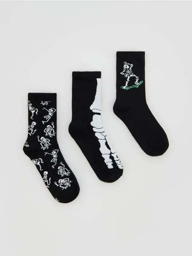 Calcetines que brillan en la oscuridad, pack de 3 Colore nero