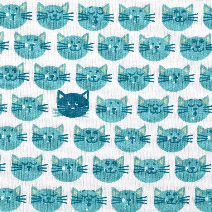 Tessuto cotone bambino stampato gatti blu