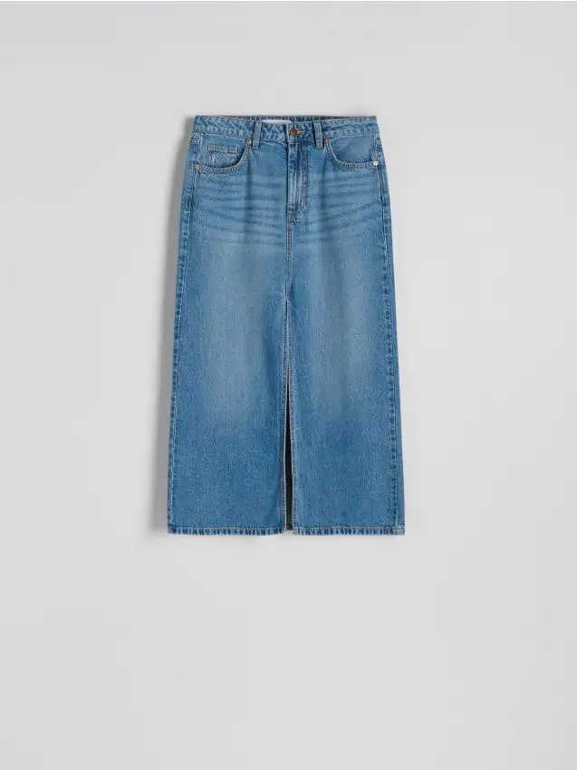 Gonna midi in denim con spacco Colore blu