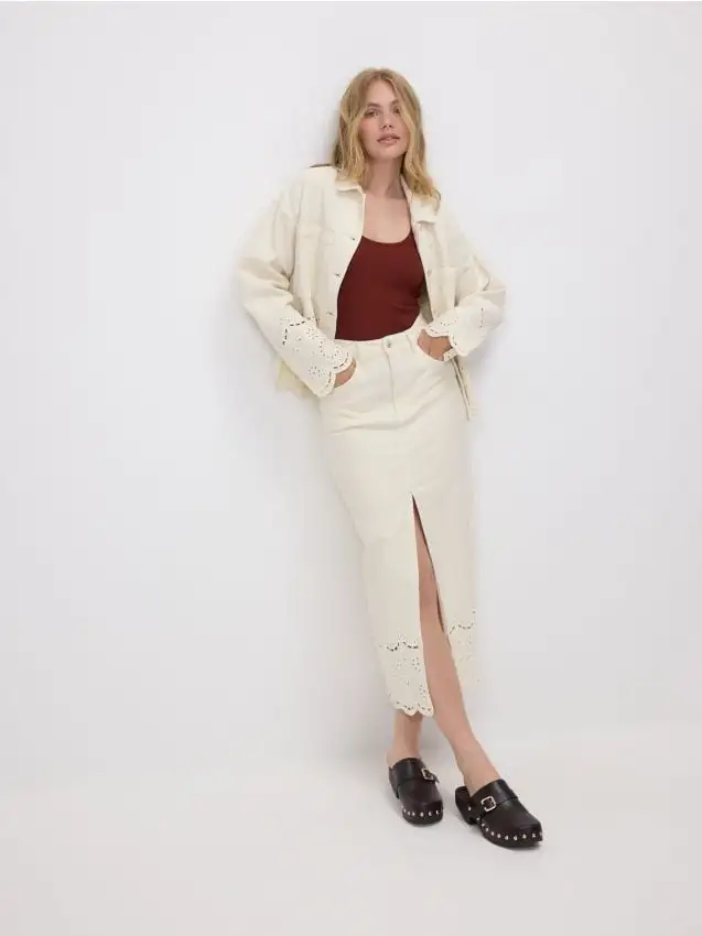 Gonna midi in denim Colore nude