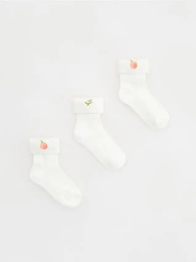 Calzini in cotone ricamati 3 pezzi Colore panna