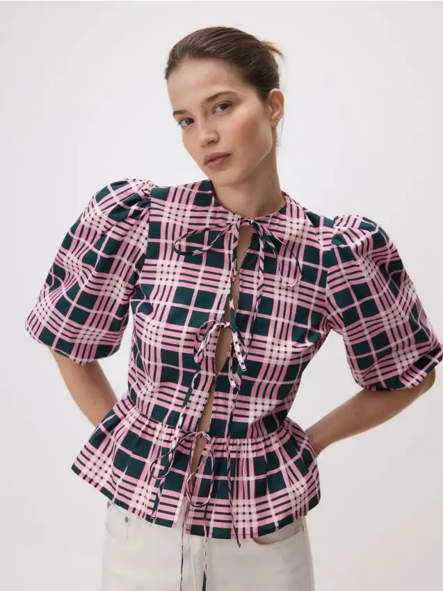 Camicia con peplum e fiocco Colore multicolore