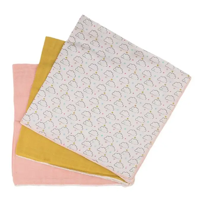 Lotto di 3 mussole bio nuvole ecru 60x60 cm