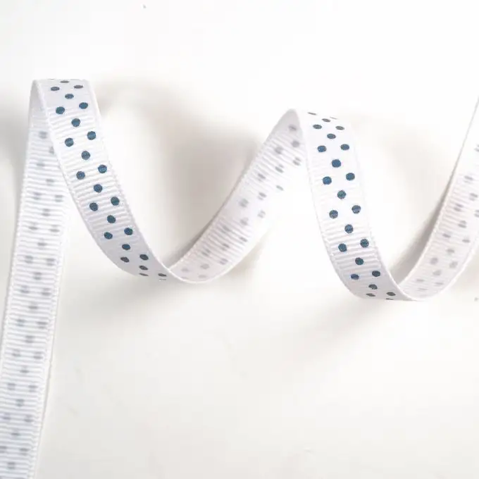 Nastro gros grain bianco a pois blu