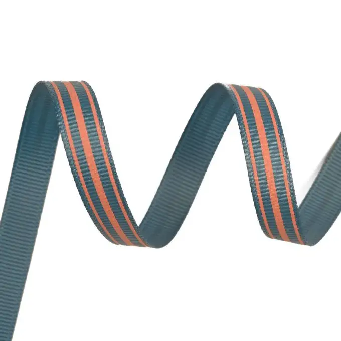 Nastro gros grain blu a righe arancioni