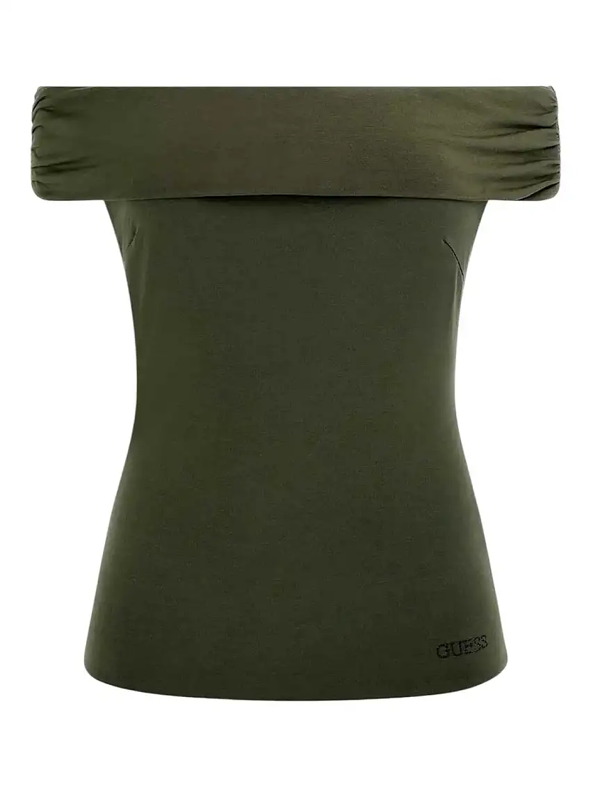 GUESS Women's Top CHARLOTTE OFF SHOULDER TOP W5GP08 KACM2 A838 Green