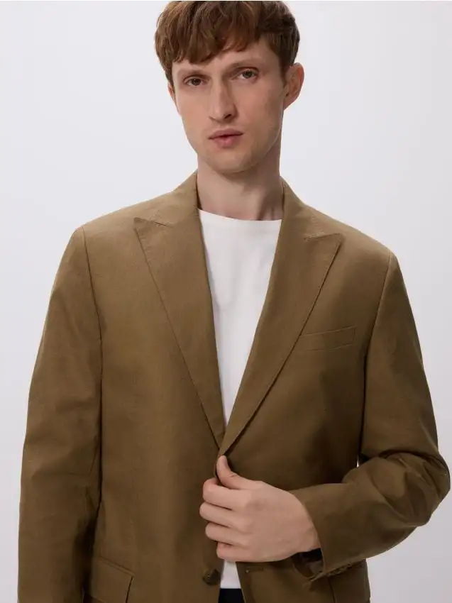 Blazer slim fit arricchito da canapa Colore verde oliva caldo