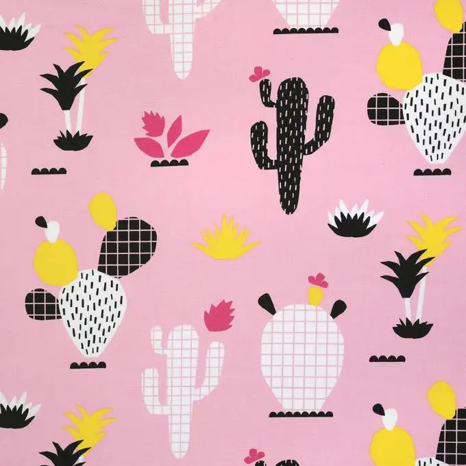 Tessuto cotone rosa stampato cactus