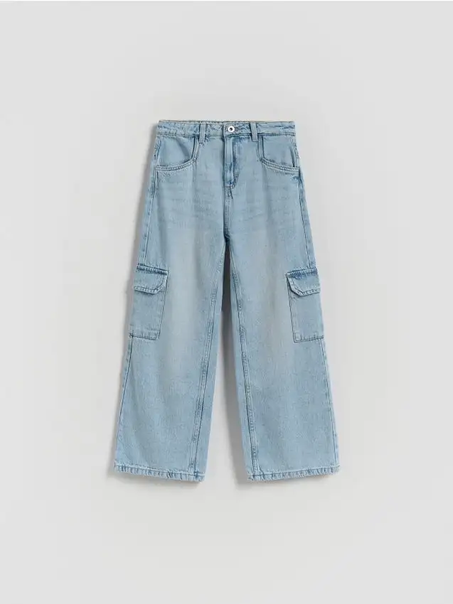 Jeans wide leg con tasche cargo Colore blu