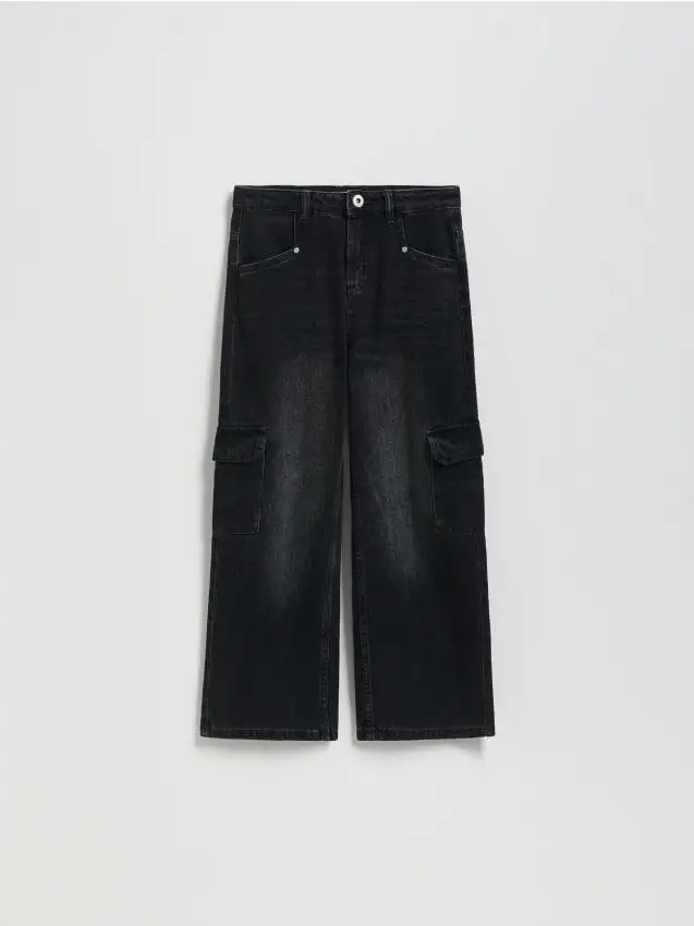 Jeans wide leg con tasche cargo Colore nero