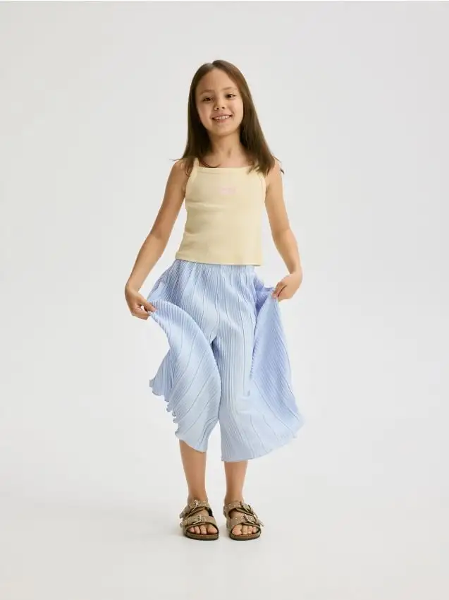 Pantaloni culotte plissettati Colore blu pallido