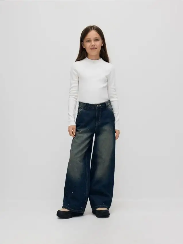 Jeans super wide leg con applicazioni Colore blu scuro