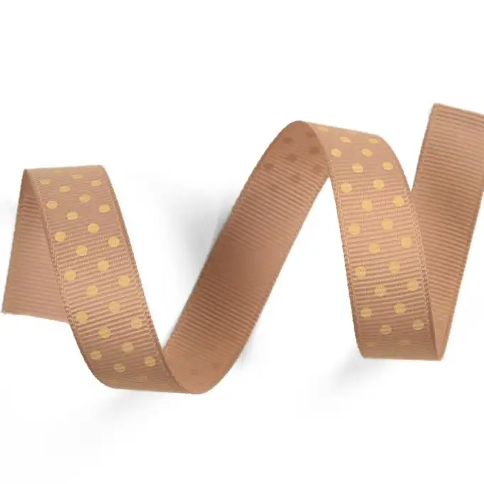 Nastro gros grain taupe pois medio avorio 16 mm