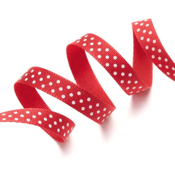 Nastro gros grain rosso con pois bianchi 10 mm