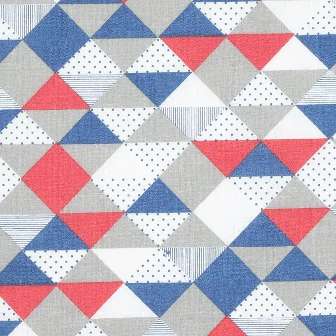 Tessuto cotone triangoli blu e rosa
