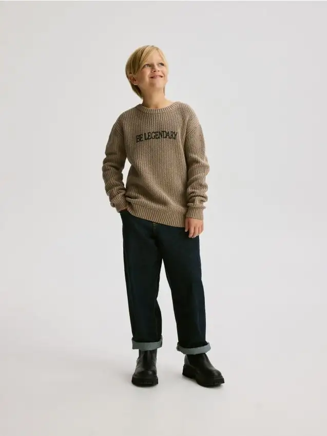 Cotton sweater with print Colore beige