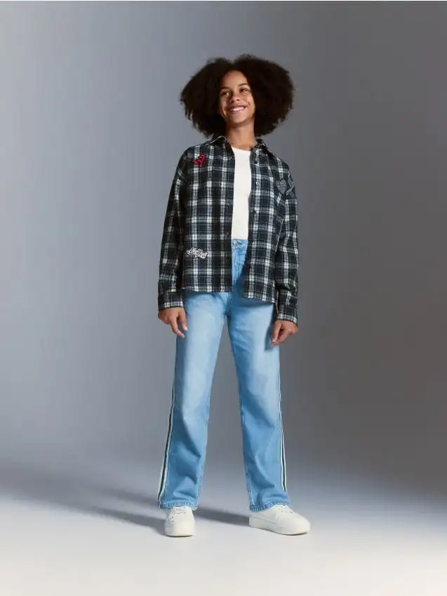 Jeans dritti con bande laterali Colore blu