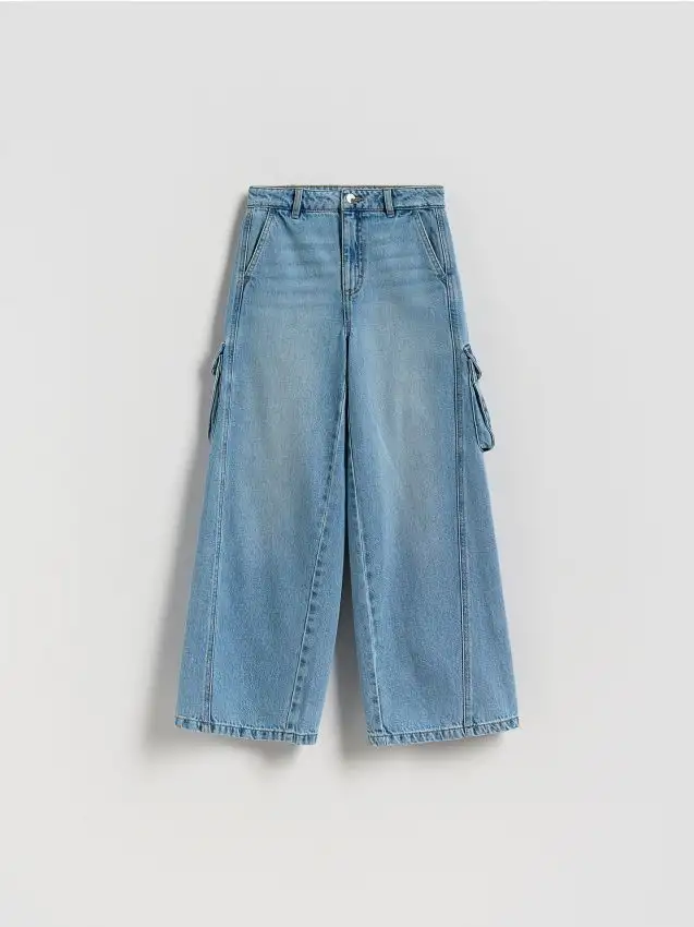 Jeans super wide leg con tasche cargo Colore blu