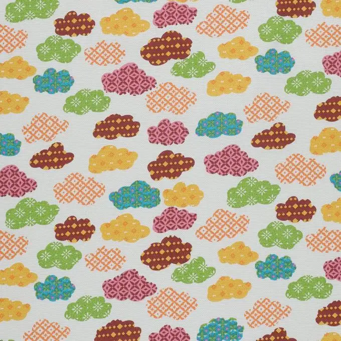 Tessuto cotone spesso nuvole multicolori