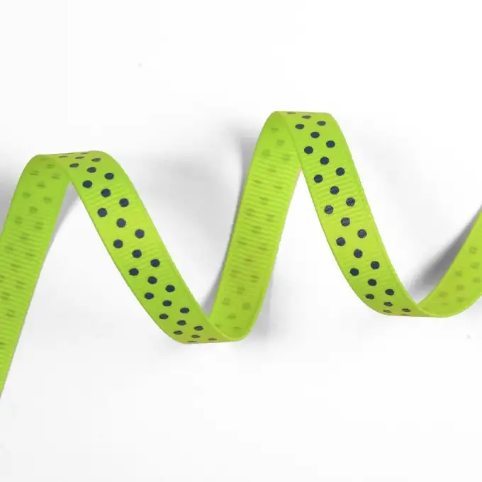 Nastro gros grain verde fluo con pois blu
