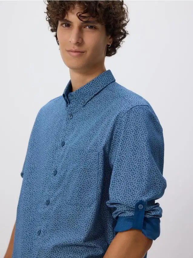 Camicia regular fit con micro stampa Colore indaco