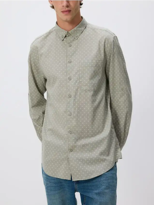 Camicia regular fit con micro stampa Colore verde oliva chiaro