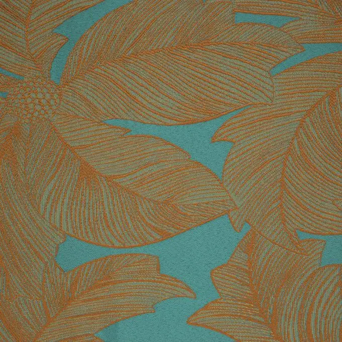 Tessuto jacquard verde palme arancioni