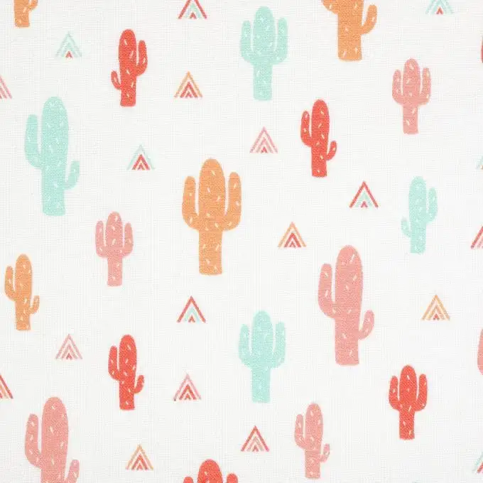 Tessuto cotone cactus corallo e arancione