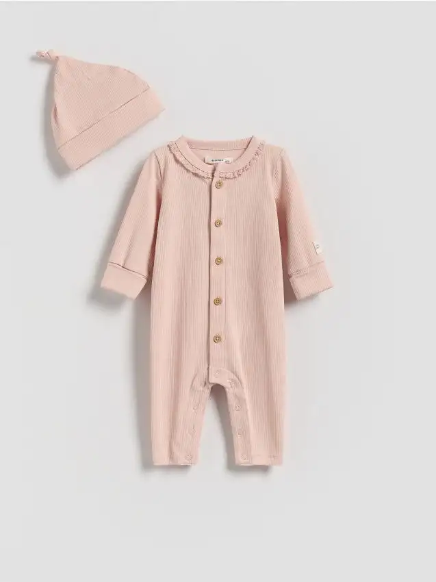 Tutina in maglia con cappellino Colore rosa cipria