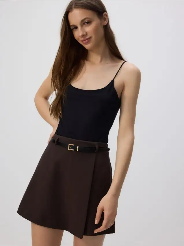 Gonna pantalone con cintura Colore marrone scuro