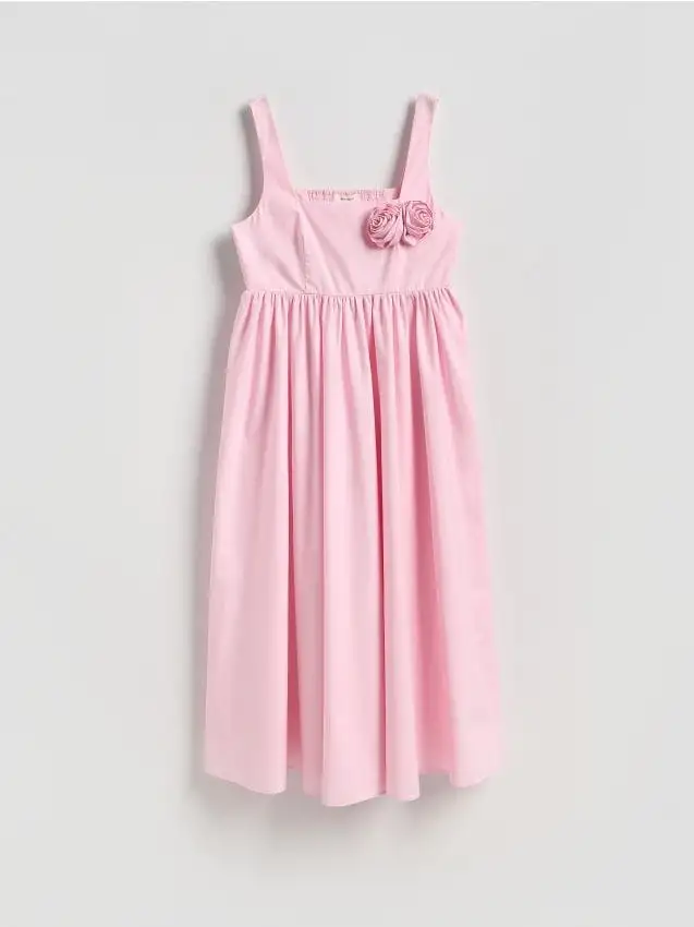 Abito midi con rosa decorativa Colore rosa pastello