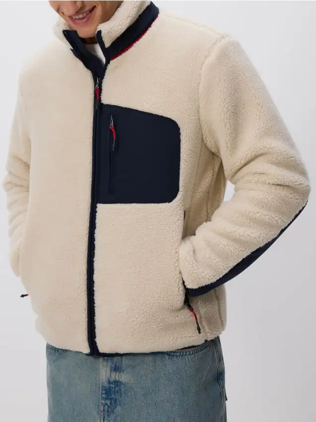 Giacca sherpa con collo alto Colore panna