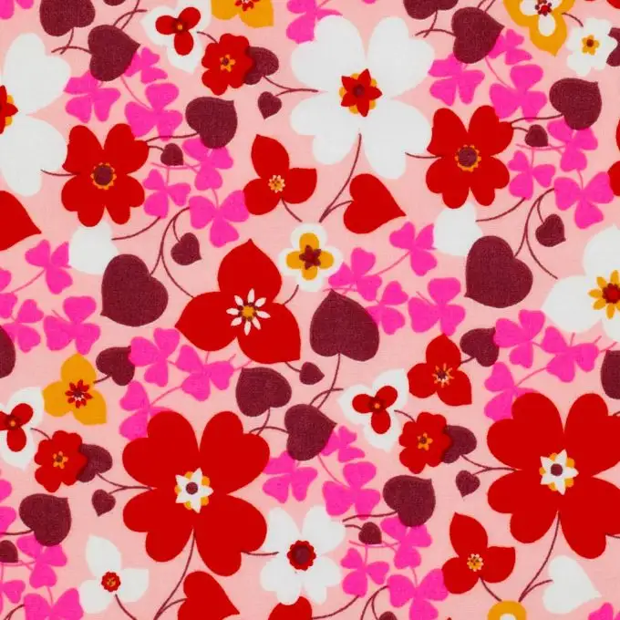 Tessuto popeline grandi fiori rosa fluo