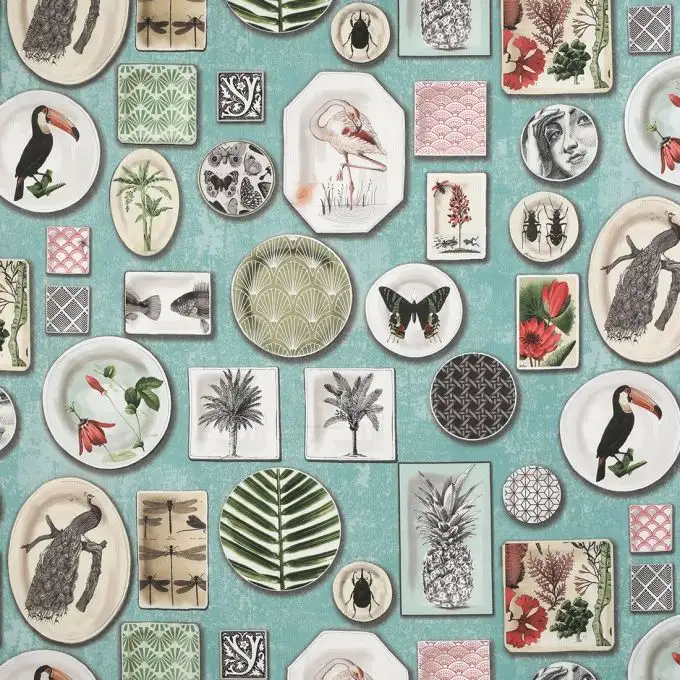 Tessuto cotone spesso animali e foglie