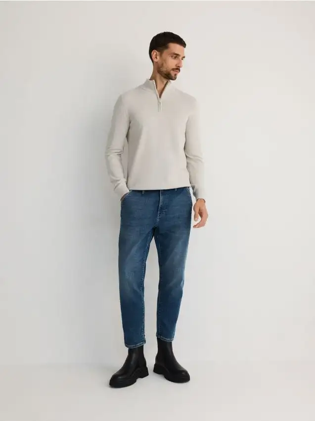 Jeans carrot con effetto slavato Colore blu