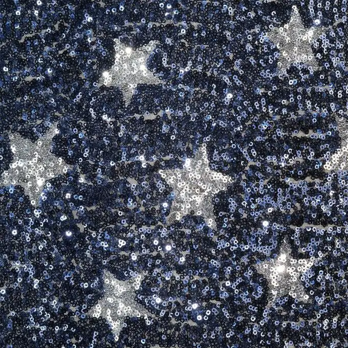 Tessuto paillettes blu stelle argentate
