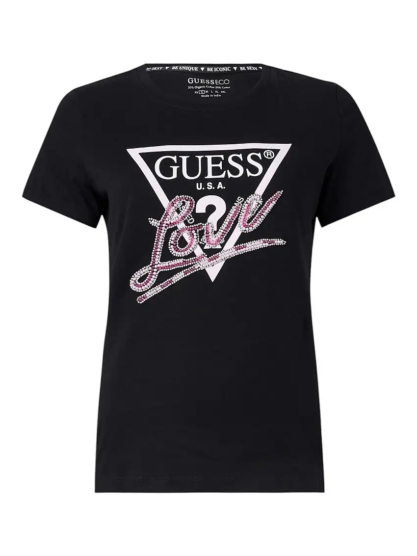 GUESS Women's T-shirt CN SS LOVE TRIANGLE TEE W5GI05 I3Z14 JBLK Black