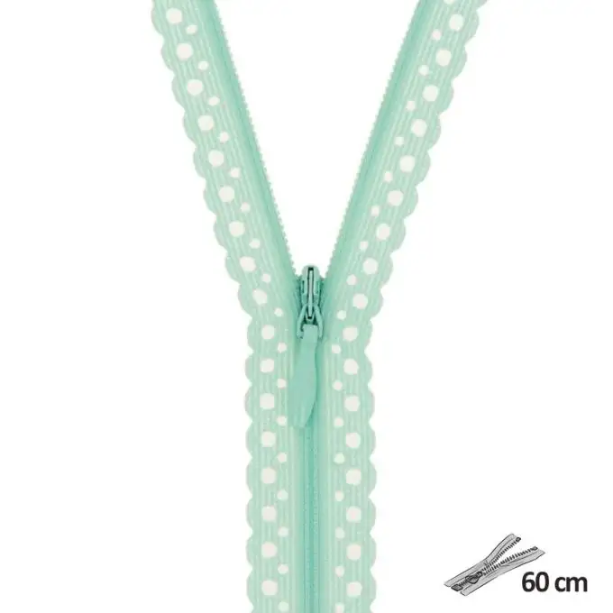 Chiusura pizzo geometrico verde tenue 60 cm